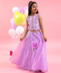 Sleeveless Top And Flared Organza Flower Embellished Lehenga