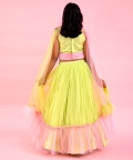 Dual Tone Pleated Top And Ruffle Lehenga With Dupatta