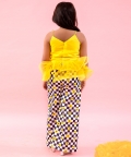 Yellow Pleated Organza Peplum Top With Pants