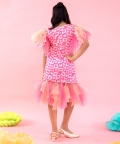 Heart Print Dress With Frilled Detailing At Hem And Sleeves