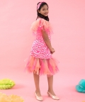 Heart Print Dress With Frilled Detailing At Hem And Sleeves