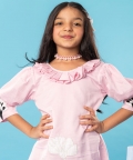 Applique Flower Embroidered Frock With Balloon Sleeves