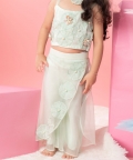 Flower Embroidered Sea Green Crop Top With Layered Palazzo