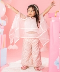 Flarry Organza Cape With Crop Top And Embroidered Pants