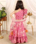 Puffed Sleeve Cotton Print Crop Top With Lehenga