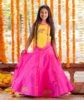 Dual Tone Crop Top And Pink Lehenga With Potli Bag