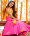 Dual Tone Crop Top And Pink Lehenga With Potli Bag