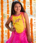 Dual Tone Crop Top And Pink Lehenga With Potli Bag