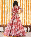 Heavy Pearl Beaded Work Top With Floral Print Lehenga