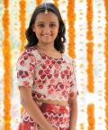 Heavy Pearl Beaded Work Top With Floral Print Lehenga