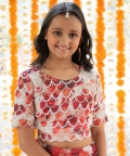Heavy Pearl Beaded Work Top With Floral Print Lehenga