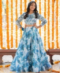 Heavy Pearl Beaded Work Top With Floral Print Lehenga