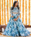 Heavy Pearl Beaded Work Top With Floral Print Lehenga
