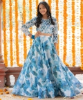 Heavy Pearl Beaded Work Top With Floral Print Lehenga