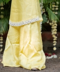 Pearl And Mirror Work Kurta With Palazzo And Ruffle Dupatta