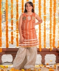 Embroidered Flower Patches On Kurta With Palazzo Pants