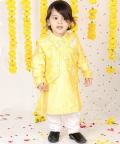 Floral Sequin Work Jacket With Yellow Kurta And Pyjama