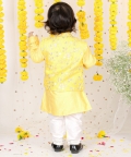 Floral Sequin Work Jacket With Yellow Kurta And Pyjama
