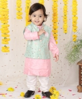 Sequin Work Jacket With Pink Kurta And Pyjama