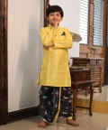 Yellow Embroidery Kurta With Patola Printed Dhoti