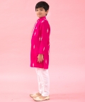 White Embroidered Pink Kurta With Pyjama