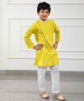 Flap Style Yellow Kurta With Pyjama