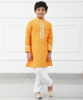 Orange Chanderi Kurta With White Chudidar Pyjama