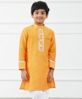 Orange Chanderi Kurta With White Chudidar Pyjama