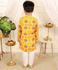 Patola Printed Yellow Kurta And White Pyjama