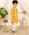 Patola Printed Yellow Kurta And White Pyjama