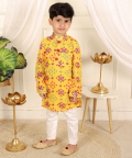 Patola Printed Yellow Kurta And White Pyjama