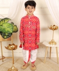 Patola Printed Red Kurta And White Pyjama