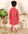 Patola Printed Red Kurta And White Pyjama