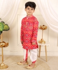 Patola Printed Red Kurta And White Pyjama
