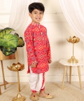 Patola Printed Red Kurta And White Pyjama