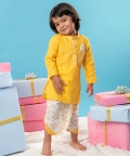 Yellow Embroidered Kurta With Pure Cotton Dhoti