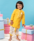 Yellow Embroidered Kurta With Pure Cotton Dhoti