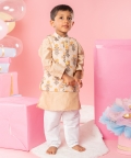 Embroidered Beige Jacket With Beige Kurta And Pyjama