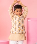 Embroidered Beige Jacket With Beige Kurta And Pyjama