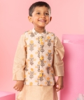 Embroidered Beige Jacket With Beige Kurta And Pyjama