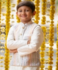 Ethnic Kurta With Off White Embroidered Jacket And Pyjama