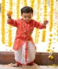 Ikkat Front Open Kurta With Dhoti