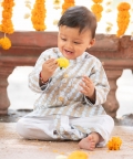 Gold Foil Front Open Kurta With Dhoti