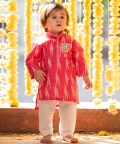 Red Printed Ikkat Kurta With Pyjama