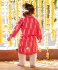 Red Printed Ikkat Kurta With Pyjama