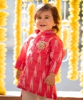 Red Printed Ikkat Kurta With Pyjama