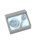 Silver Plated Gift Set For Baby-Hamper With 2 Ring Rattle And Twisted Spoon