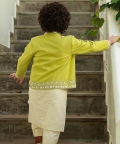 Off White Kurta Set With Hand Embroidered Jacket