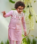 Peach Kurta Set With Embroidered Nehru Jacket