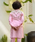 Peach Kurta Set With Embroidered Nehru Jacket